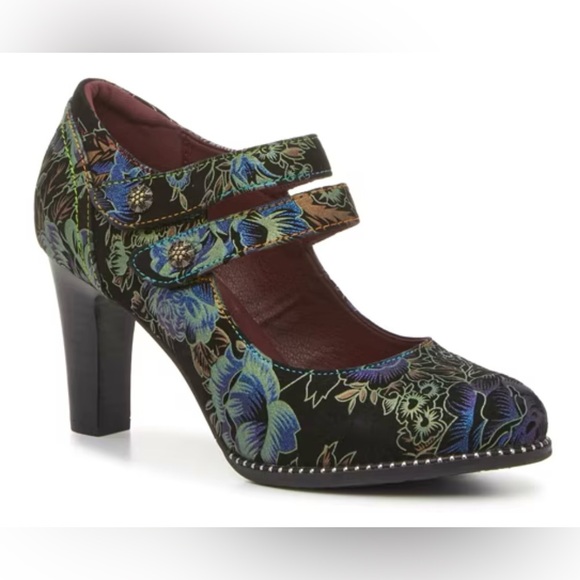 L'Artiste Showy Mary Jane Genuine Suede Glitter Floral Pump NEW EU 38 / US 7.5-8